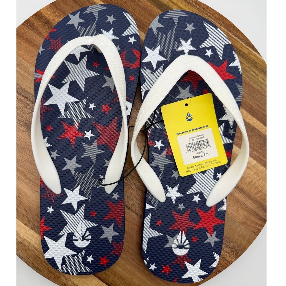 O'Rageous Men's Size 7/8 Patriotic Stars‎ Flip Flops Red White Blue New 0189